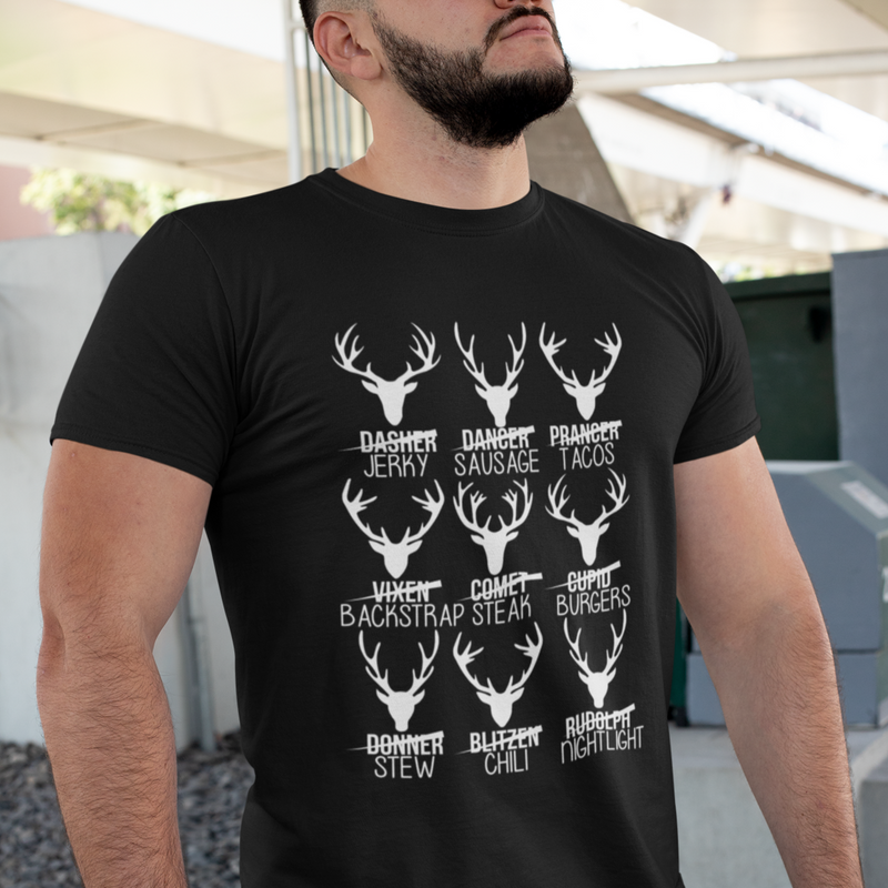 Christmas Reindeer Hunter T Shirt (White Print)