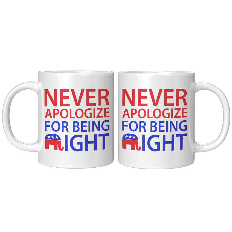Never Apologize For Being Right Mug