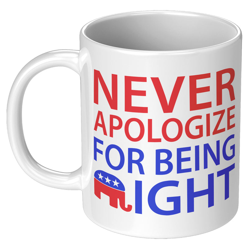 Never Apologize For Being Right Mug