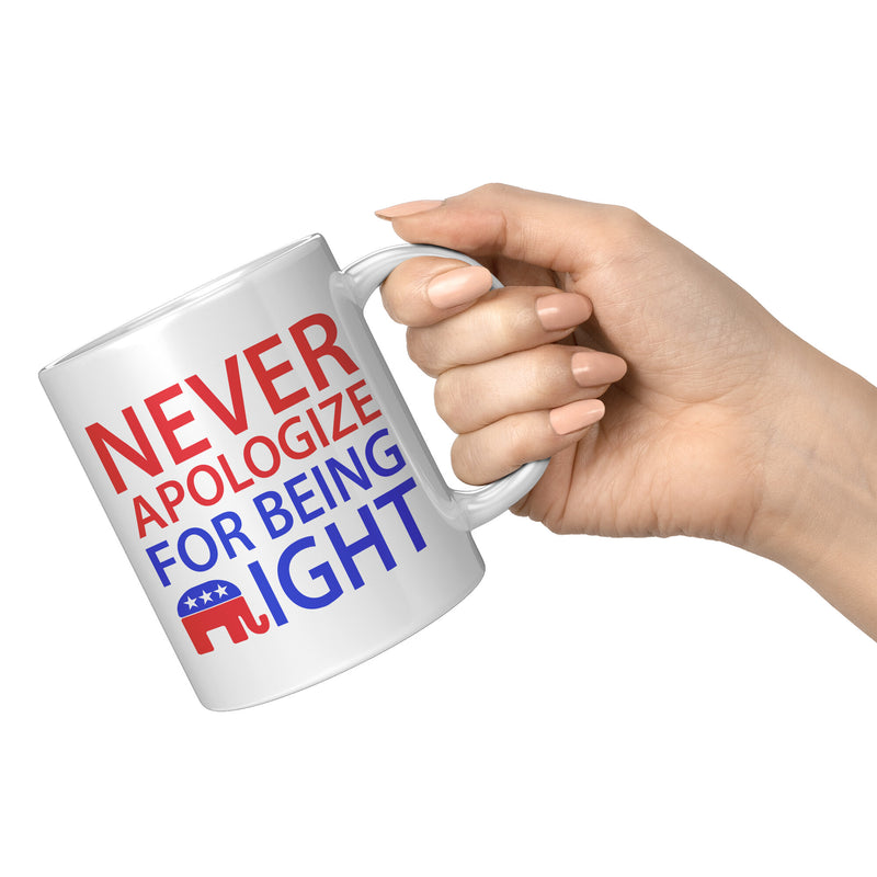 Never Apologize For Being Right Mug