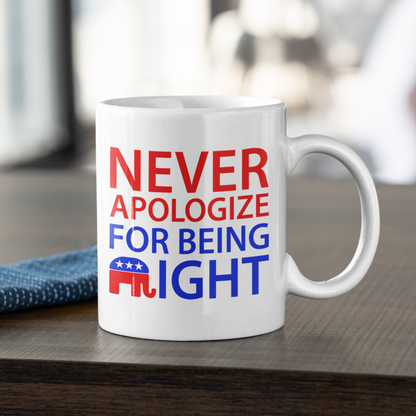 Never Apologize For Being Right Mug