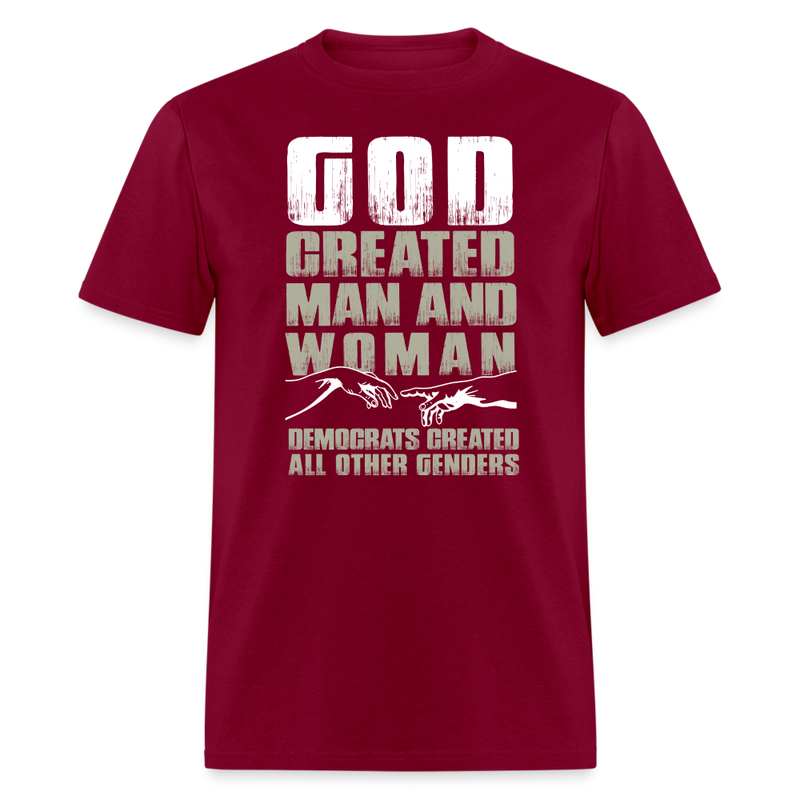 God Created Man and Woman T-Shirt - burgundy