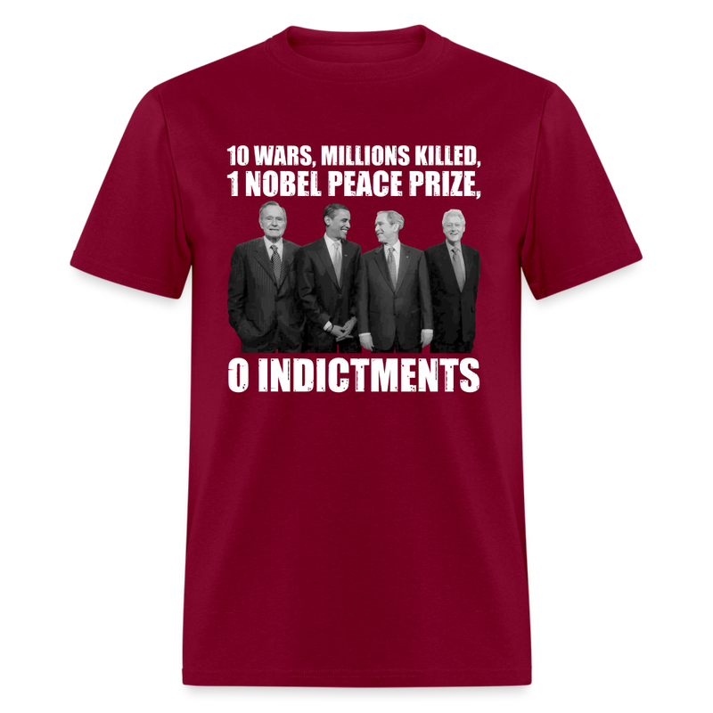 20 Wars, Millions Killed T-Shirt - burgundy